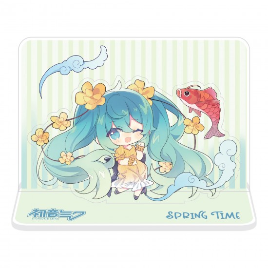 Hatsune Miku Spring Time Acrylic Stand Figure – Chibi Miku with Koi & Flowers